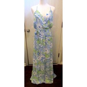 Lulus Maxi Dress Sunrise In Paradise Blue Tropical Lined Womens Size S